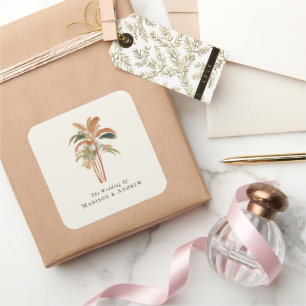 Tropische palmbomen Waterverf Pastel Boho bruiloft Vierkante Sticker
