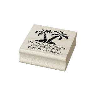 Tropische palmbomen Zeekust Strand Naam Adres Rubberstempel