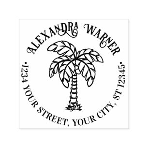 Tropische palmboom #3 Naam Retouradres Zelfinktende Stempel