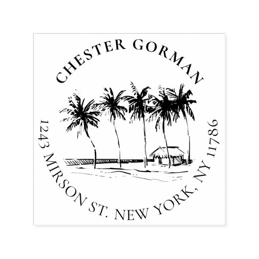 Tropische Palmboom Aangepast Retouradres Vintage Zelfinktende Stempel (Design)