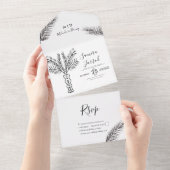 Tropische palmboom Abstracte handtekening bruiloft All In One Uitnodiging (Afscheurbaar)