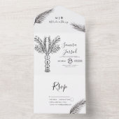 Tropische palmboom Abstracte handtekening bruiloft All In One Uitnodiging (Binnen)