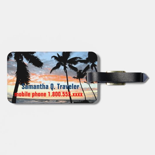 Tropische palmboom bagagelabel (Achterkant horizontaal)