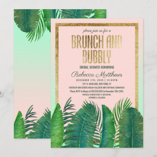 Tropische palmboom Banana Leaf Gold Brunch Bubble Kaart