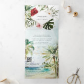 Tropische palmboom Beach Weddenschap Drieluik Uitnodiging (Binnen)