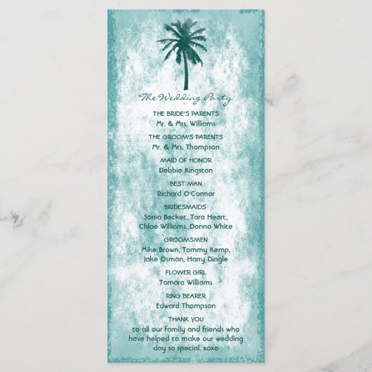 Tropische palmboom Beach Wedding Programme Programma (Achterkant)