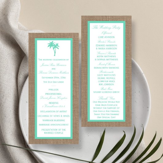 Tropische palmboom Beach Wedding Programme Reclamekaart