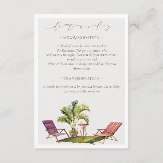 Tropische palmboom bruiloft details QR-code Informatiekaartje (Voorkant)