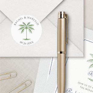 Tropische palmboom bruiloft ronde sticker