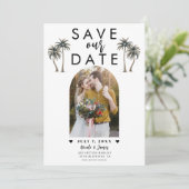Tropische palmboom foto bruiloft Save the Date Kaart (Staand voorkant)