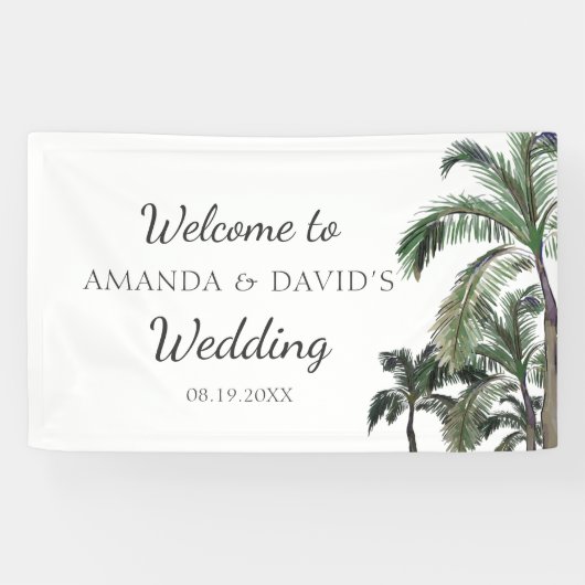 Tropische palmboom Greenery Beach Wedding Backdrop Spandoek (Horizontaal)
