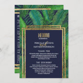 Tropische palmboom Greenery Gold Navy Blue Wedding Programma (Voorkant / Achterkant)