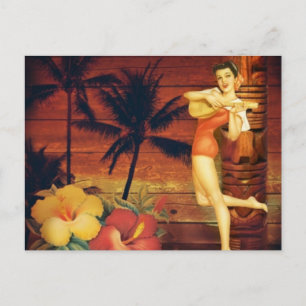 tropische palmboom hawaïaans meisje aloha briefkaart