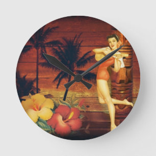 tropische palmboom hawaïaans meisje aloha ronde klok