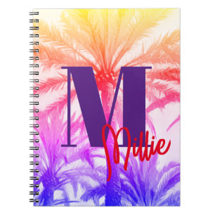 Tropische palmboom in retro neon 80's aangepaste n notitieboek