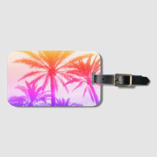 tropische palmboom in retro neon 80's zomerkwab bagagelabel