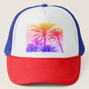 tropische palmboom in retro neon 80's zomerkwab trucker pet