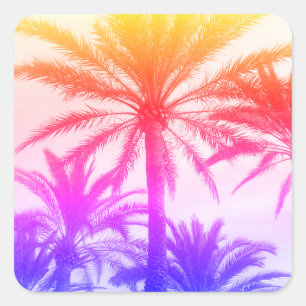 tropische palmboom in retro neon 80's zomerkwab vierkante sticker