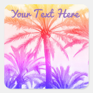 tropische palmboom in retro neon 80's zomerkwab vierkante sticker
