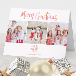 Tropische Palmboom Kerstmis drie foto gevouwen Feestdagen Kaart