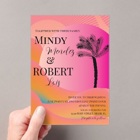 Tropische palmboom Kleurrijke bruiloft uitnodiging Acryl Uitnodigingen (Insitu (Draagbaar))