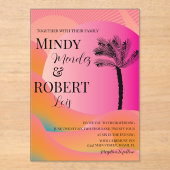 Tropische palmboom Kleurrijke bruiloft uitnodiging Acryl Uitnodigingen (Voorkant)