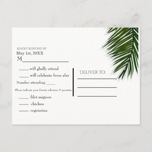 Tropische palmboom Leaf Elegant Party Weddenschap Uitnodiging Briefkaart (Achterkant)