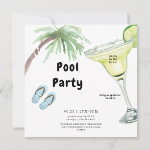 Tropische palmboom Margarita White Pool Party Kaart