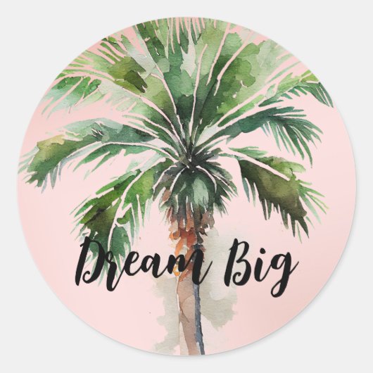 Tropische palmboom met blindroze ronde sticker (Voorkant)