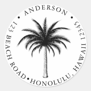Tropische palmboom Moderne terugkeer adres Klassie Ronde Sticker