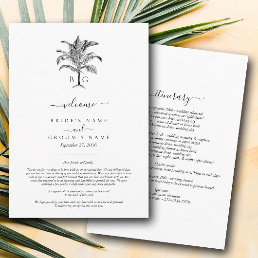 Tropische palmboom Monogram trouwroute Programma