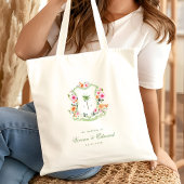 Tropische Palmboom Monogram Zomer Huwelijksgunst Tote Bag