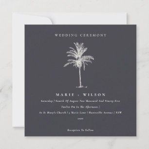 Tropische palmboom Navy Kraft Wedding Invite Bedankkaart