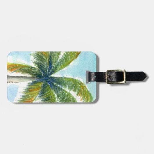Tropische palmboom op een zonnige dag bagagelabel (Voorkant horizontaal)