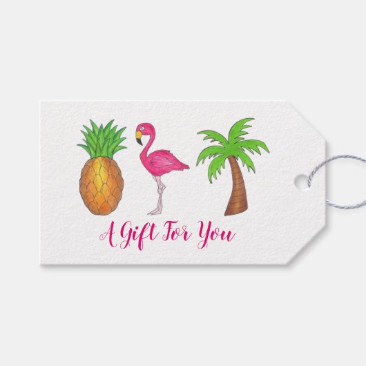 Tropische palmboom Pineapple Pink Flamingo Cadeaulabel (Voorkant (Horizontaal))