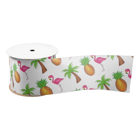 Tropische palmboom Pineapple Pink Flamingo Lint (Spoel)