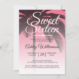 Tropische Palmboom Roze Sweet 16 16de Verjaardag Kaart