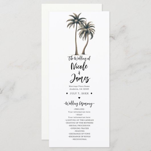 Tropische palmboom rustieke kust bruiloft programm programma (Voorkant / Achterkant)
