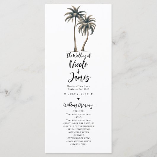 Tropische palmboom rustieke kust bruiloftsprogramm programma (Voorkant)