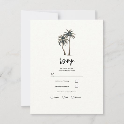 Tropische palmboom rustieke kustbruiloft RSVP Kaart (Voorkant)