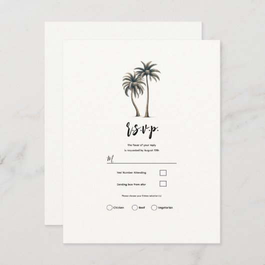 Tropische palmboom rustieke kustbruiloft RSVP Kaart (Voorkant / Achterkant)