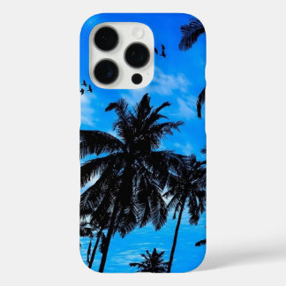 Tropische palmboom silhouet zomer blauw iPhone 16 pro hoesje