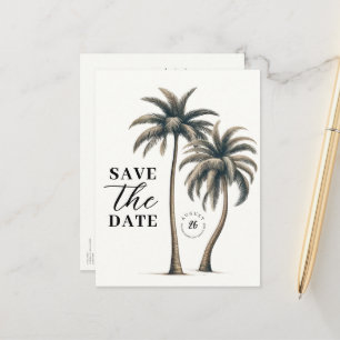 Tropische Palmboom Strand Bruiloft Save the Date Aankondigingskaart