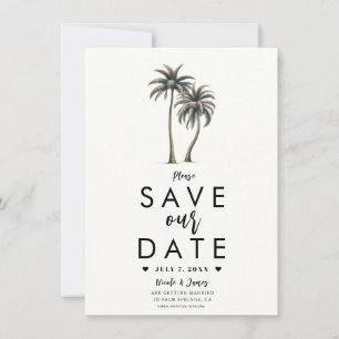 Tropische palmboom strand bruiloft save the date kaart