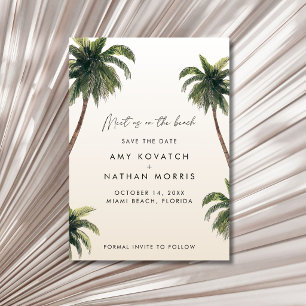 Tropische Palmboom Strand Huwelijksfoto Save The Date