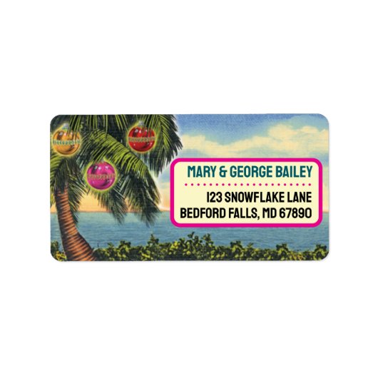 Tropische palmboom + strand kerstadres Label (Voorkant)