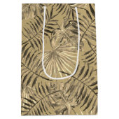 Tropische palmboom verlaat patroongoud medium cadeauzakje (Achterkant)