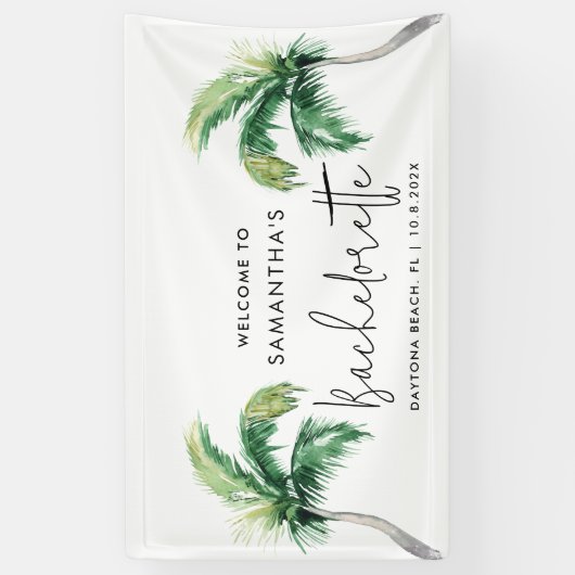 Tropische Palmboom Verloofdengroep Feest Verwelkom Spandoek (Verticaal)