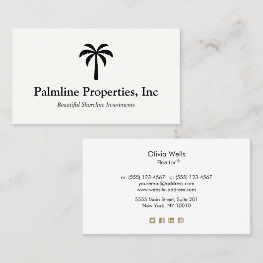 Tropische palmboom Voorkant onroerend goed Contactkaartje (Voorkant / Achterkant)