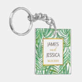 Tropische palmboom Weddenschap voor acrylplein Sleutelhanger (Voorkant Links)